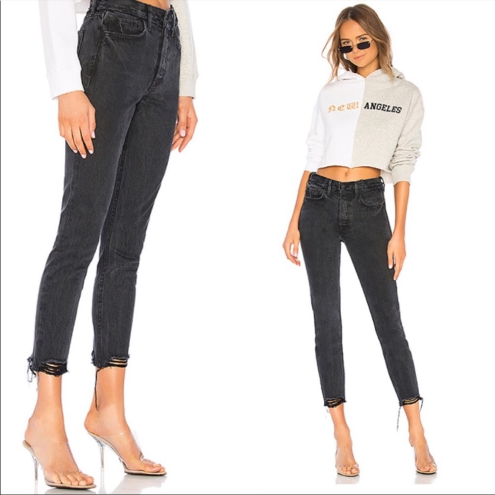 GRLFRND Karolina High-Rise Chewed Hem Jeans – Size 27 “Excuse My French” Wash